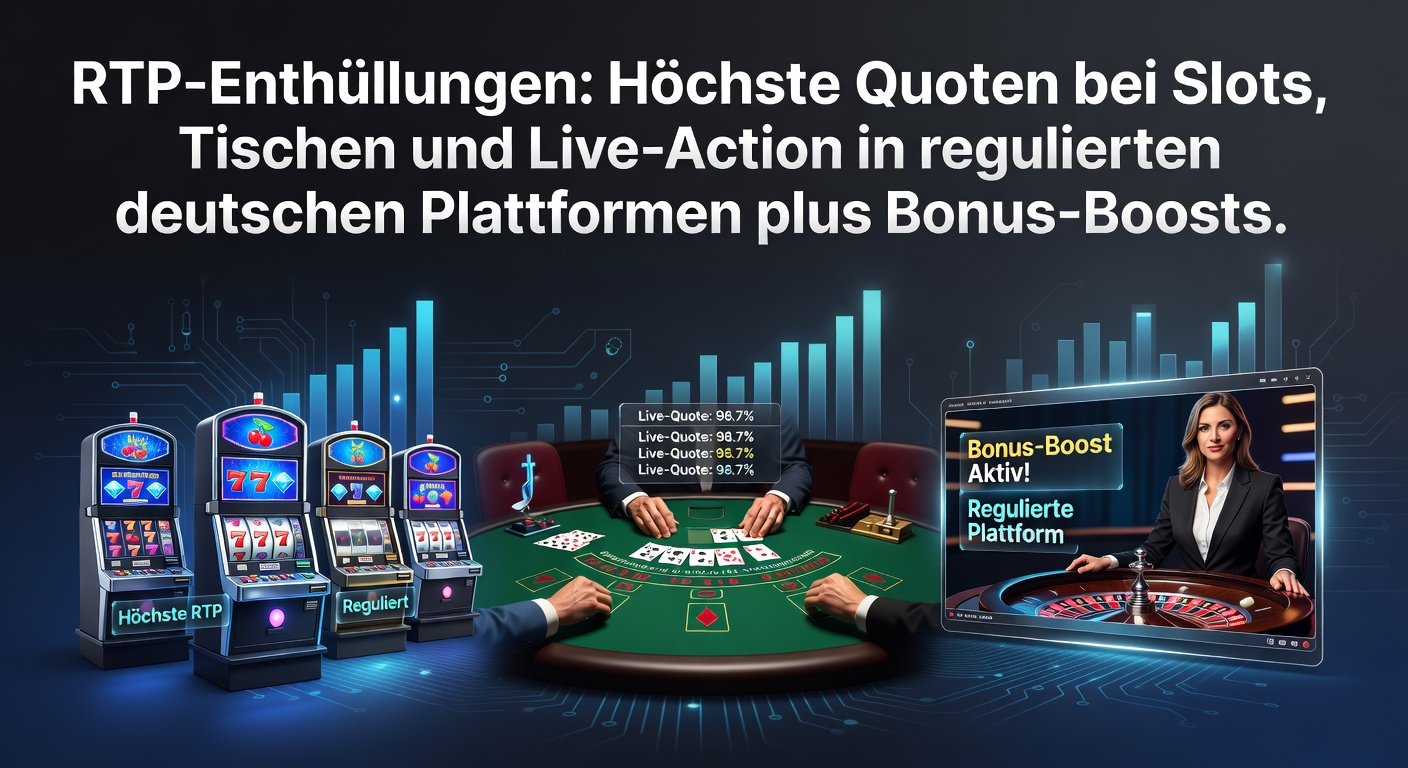 Grafik mit RTP-Werten für Slots, Tischspiele und Live-Casinos in regulierten deutschen Online-Plattformen, die höchste Quoten hervorhebt