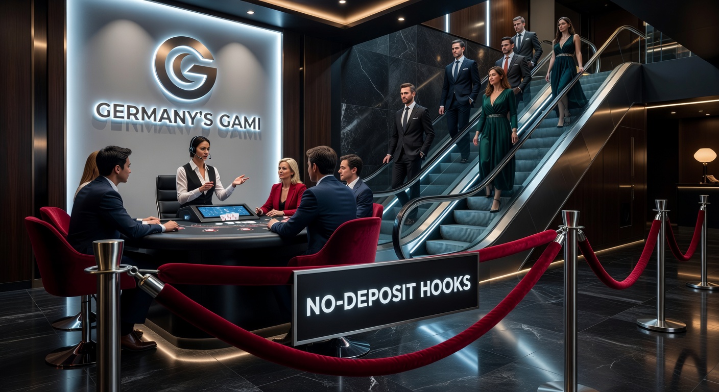 Nahaufnahme eines Live-Dealer-Tisches mit Roulette, beleuchtet von Spotlights, umgeben von digitalen VIP-Elementen wie goldenen Stufen und Bonus-Symbolen